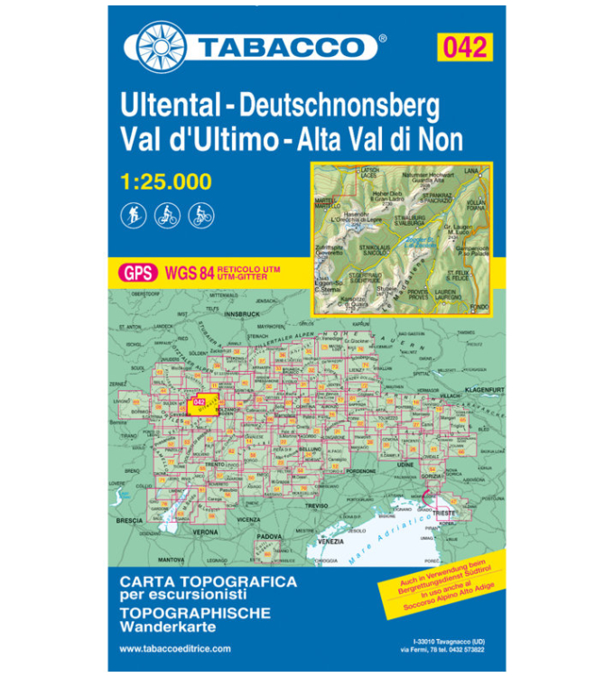 Tabacco Wanderkarten - Blatt 042 Ultental - Deutschnonsberg