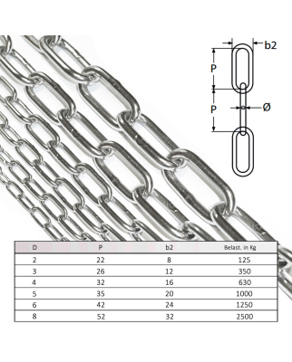 Standplatzkette Edelstahl V4A  8mm langgliedrig